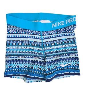 Nike Pro Dri-Fit Compression Blue/White Gym Training Shorts Women Sz S